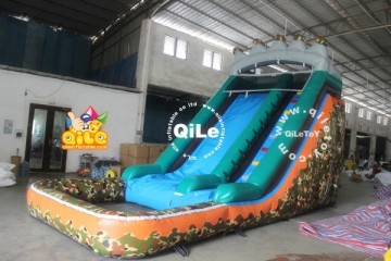 children blue single drop fall inflatable water slide with pool for kids from QILE