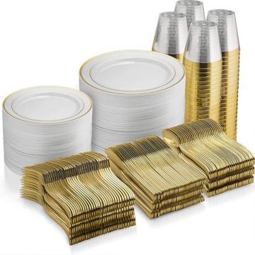 175 PCS Gold Rim Glitter Party Tableware Set