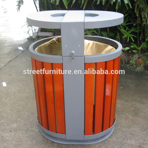 2 compartments outdoor wooden trash bin/trash can