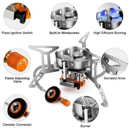 Cooking utensils folding Portable lightweight built-in windscreen three core head stove outdoor stove gas burner