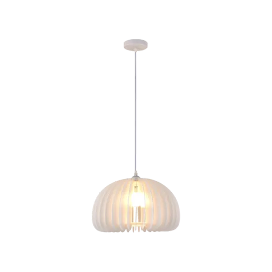 Scandinavian Minimalist Wooden White Pumpkin Louver Pendant Light for Bedroom