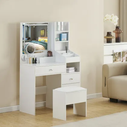 Modern Makeup Vanity Set with Mirror & Stool