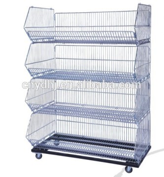 metal wire display shelving with wheels