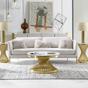 Modern R1 Navy Blue Velvet Sofa Set - Button Tufted Brown Velvet Sofa