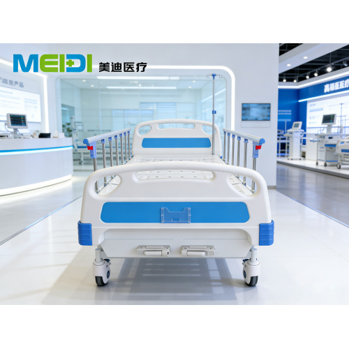 Manual Double Crank Hospital Bed with Large Frame Perforated Bed Board & 6 Position Guardrails