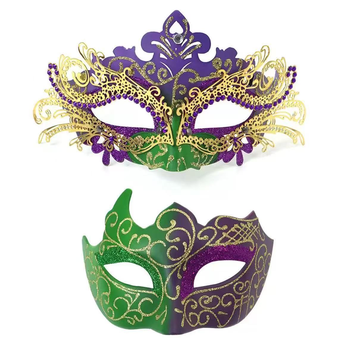 Glitter scroll‑pattern carnival half‑face mask
