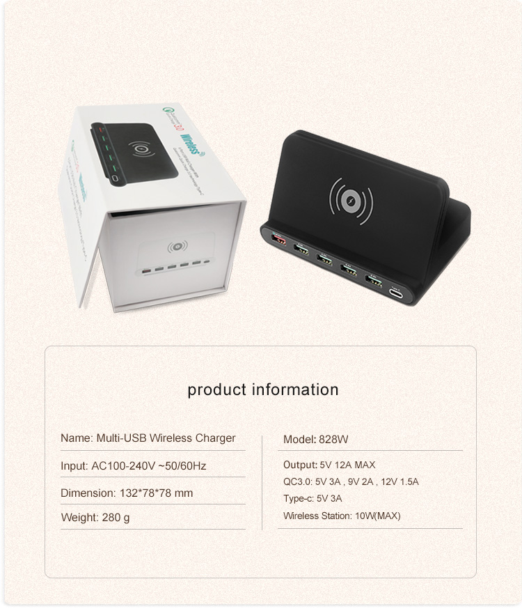 6 Port USB Fast Wireless Charge 