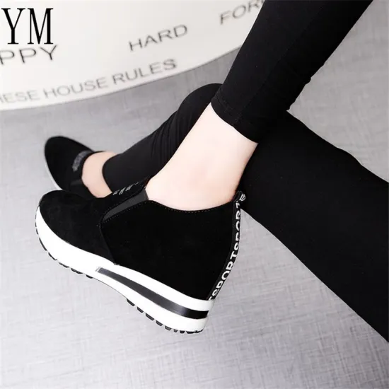 2020 Flock Hot High Heel Lady Casual black/Red Women Sneakers Leisure Platform Shoes Breathable Height Increasing Shoes 35-41