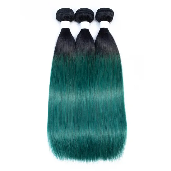 High quality 10A Mink Brazilian Virgin Hair Bundles Ombre Colors Human hair weave bundles  1B Green