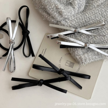 Luoyan Women's Hair Accessories: Fashionable Solid Color Bow Shape Hair Ties and Clips in Silver