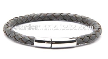 Men's simple stainless steel handmade clasp leather wrap bracelet