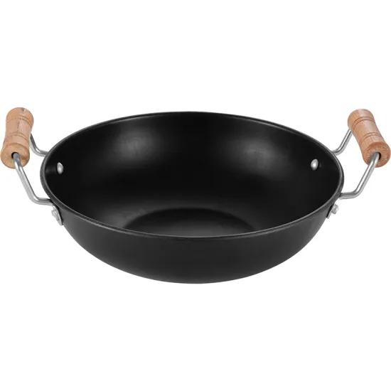 Carbon Steel Non-Stick Hammered Wok with Double-Sided Wooden Handle