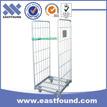 Galvanized Four Wheel Metal Folding Wire Mesh Hand Push Cart For Shopping
