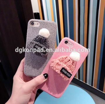 Hot selling cute lovely gift Christmas winter wool hat Phone hard case For iPhone 7 plush cloth protective cover