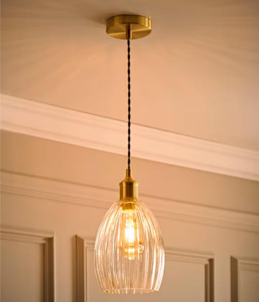 Brushed Gold and Ribbed Glass Pendant Ceiling Light (4)