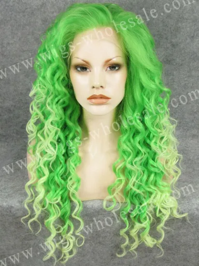 short bob lace front wig synthetic long Curly N18-TF2605/2606 green and white