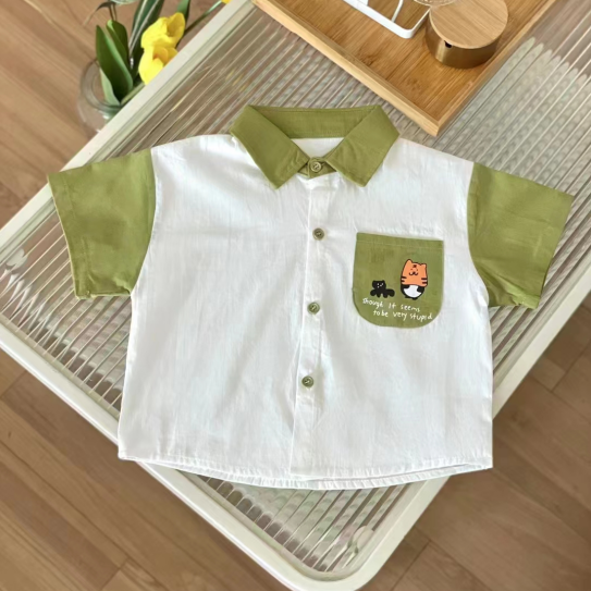 Cute Cartoon Color Blocking Cotton Baby Shirt