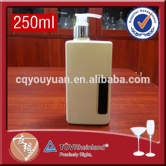 Custom logo rectangle white colored 250ml glass liquid soap bottle with pump sprayer