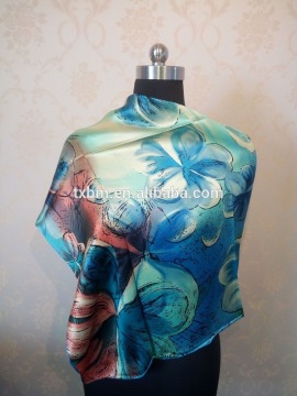 100% silk square scarves, flower pattern satin scarf, beatiful ladies shawl