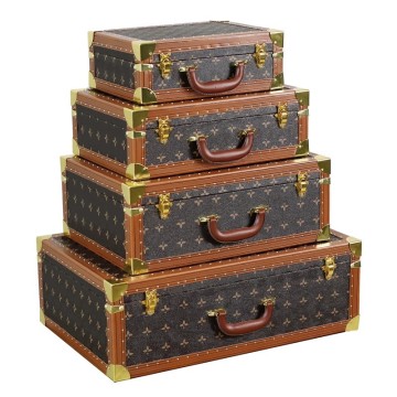 Custom Factory Set of 4 Brown Wooden Crates with Handles for Food & Decoration