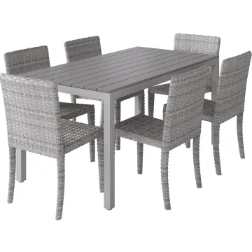 Aluminium Dining Set with Faux Wood Table and Wicker Rattan Garden Furniture Sofa Chair Set