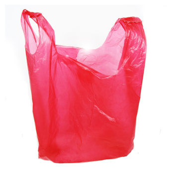 Red poly plastic hdpe t-shirt vest carrier handle package bag for grocery