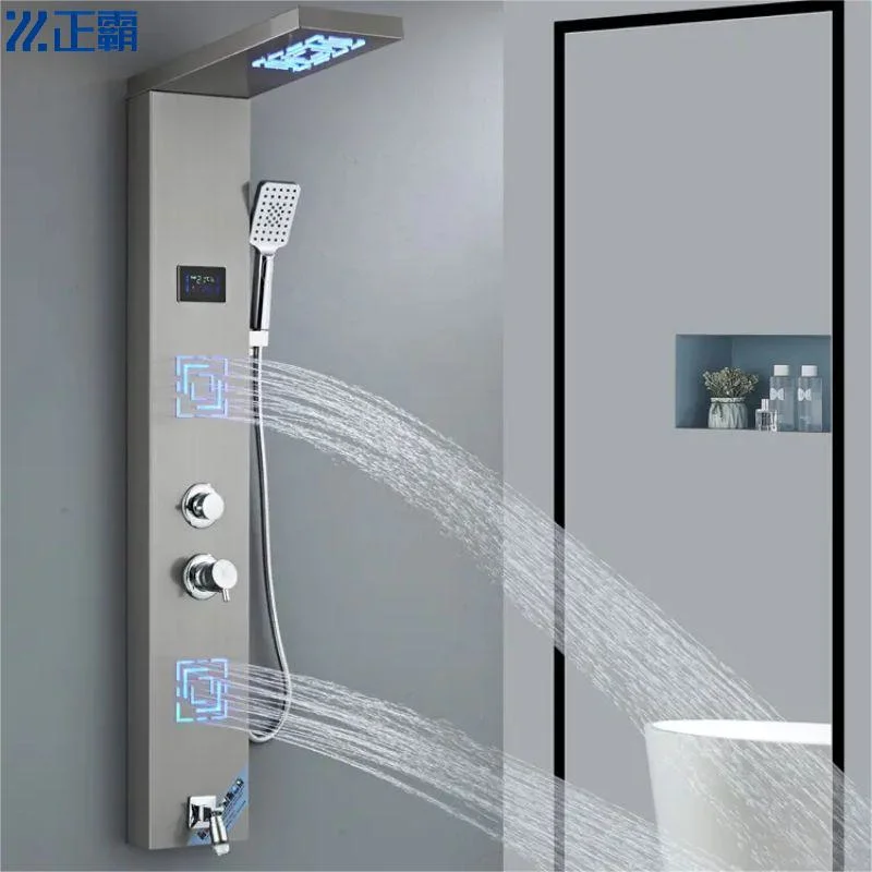 8040 Gray Shower Panel 304 Stainless Steel LED Display Bathroom Shower Column2