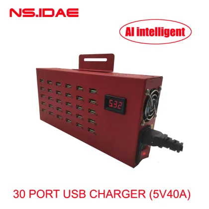 30-Port USB Red AI Smart Charger