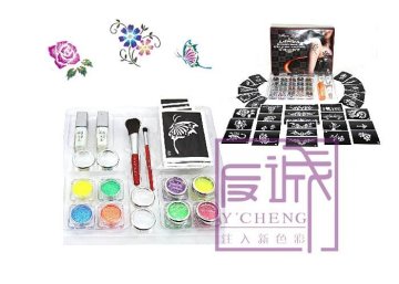 Uv Glitter Tattoo Kit With 8 Colors Tattoo Pigment Powder