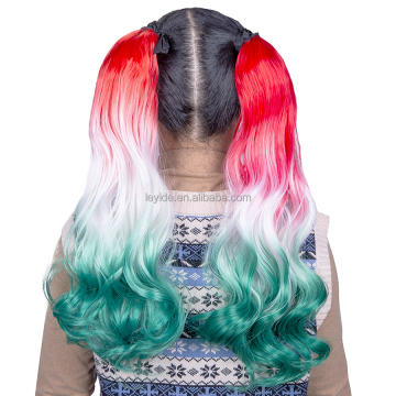 New Colors Christmas Rainbow Body Wave Synthetic Ponytail For Kids Children