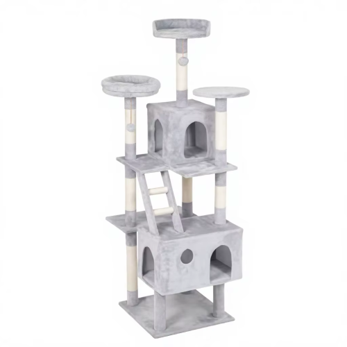 Curved Modern Eco-Friendly Cat Scratching Board Wooden Indoor Climbing Tree Tower Ergonomic Rest Platform Multi Level Condo