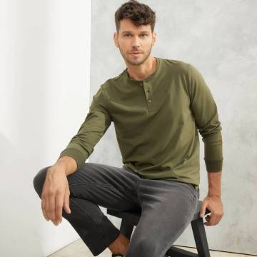 MENS Casual Semi Placket Long Sleeve T-shirts