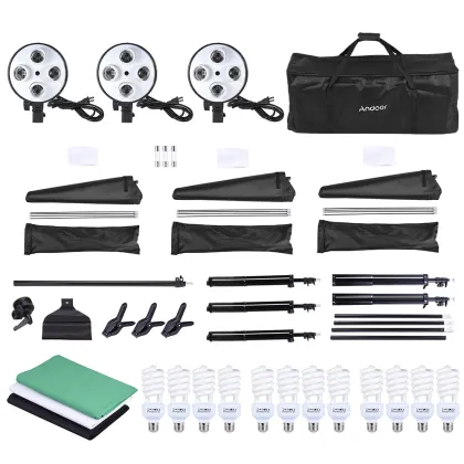 Andoer Photo Studio Kit 12 LED 45W Photographic Lighting Kit Camera & Photo Accessories 3 light stand 3 softbox for Camera Photo