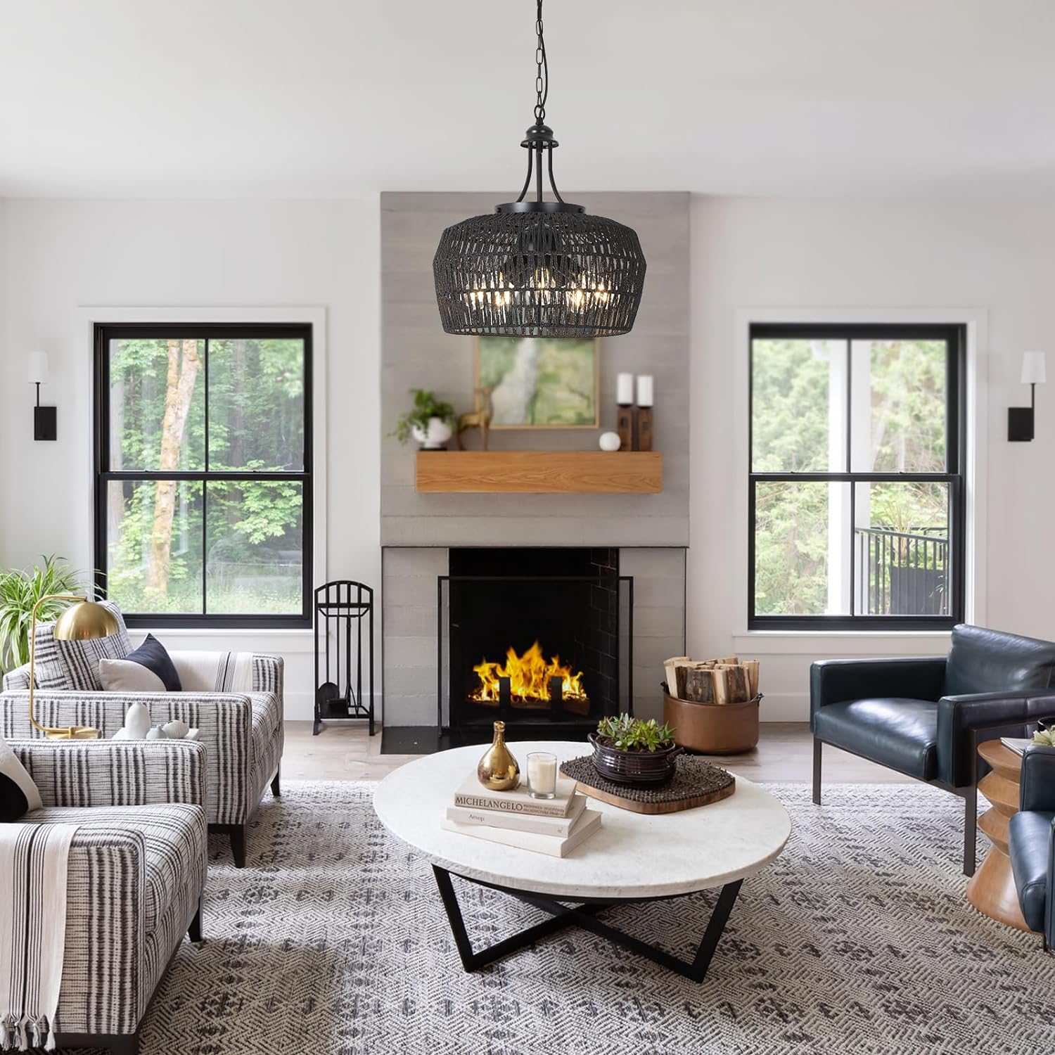 P250902 5-Light Coastal Chandelier Large Farmhouse Boho Light Fixture Chandeliers (8)