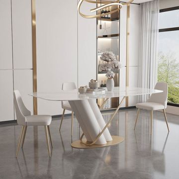 Sintered Stone Modern Dining Room Furniture: Stainless Steel Base Rectangle Dining Table