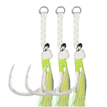 MAG BG1-GT Lightweight Carbon Assist Plate with Feather Saltwater Jigging Fish Hooks (3/0, 5/0, 7/0, 9/0, 11/0), 3pcs/bag