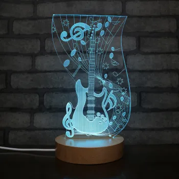 Guitar-Themed Wooden Base Lamp with 7 Color Acrylic Laser Engraving for Nights