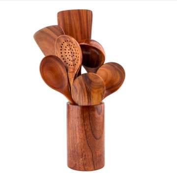 Acacia Ironwood Kitchen Utensil Set: Wooden Spatulas and Spoons for Non-Stick Cookware