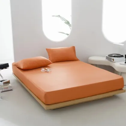 Class A 60s Lyocell Tencel Solid Color Single-Piece Ice Silk Three-Piece Sheet Set with Simmons Protective Bed Cover