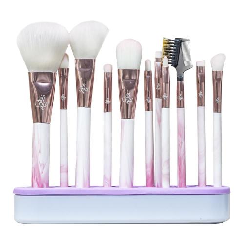 11 pcs Pink Marbled Handle Makeup Brush Set