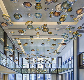 Modern amber chandelier for the banquet hall