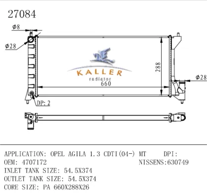 Radiator for OPEL AGILA 1.3 CDTI OEM4707172