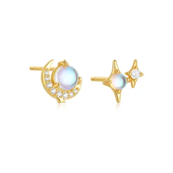 HYH New Design 925 Sterling Silver Moon and Star Moonstone Stud Earrings
