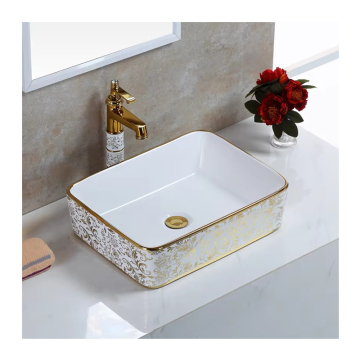Golden Electroplated Ceramic Lavabo Vanity Basin for Luxury Bathroom