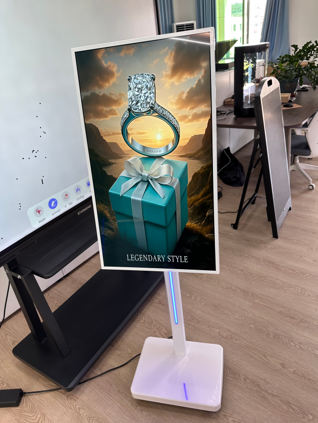 בסיס נייד עם פונקציית LCD סיבובית למודעות בנקאיות אנכיות ואופקיות גמישות