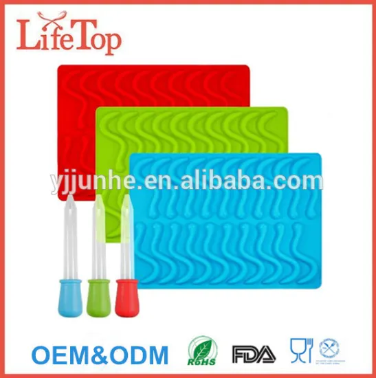 Oven Safe Gummy Worm Silicone Molds with 3 Droppers