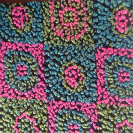 green lime pink melange flowers floral jcquard pattern woolen knit fabric
