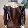 Polyester Jacquard Charro Kemeja Koboi Pria Lengan Panjang