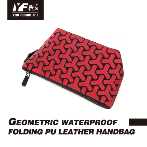 Geometric waterproof folding PU leather handbag