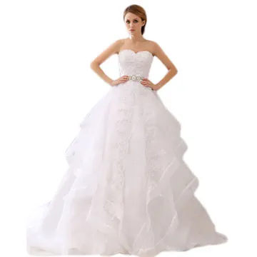 Long puffy ruffled organza skirt ball gown wedding dress, 2014